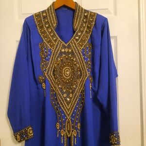 Royal blue Moroccan-style embroidered kaftan